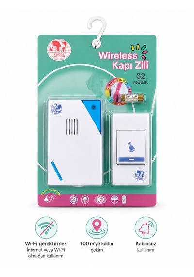 Kırgıl Wireless Kablosuz Kapı Zili 32 Melodili Pilli Kapı Zili