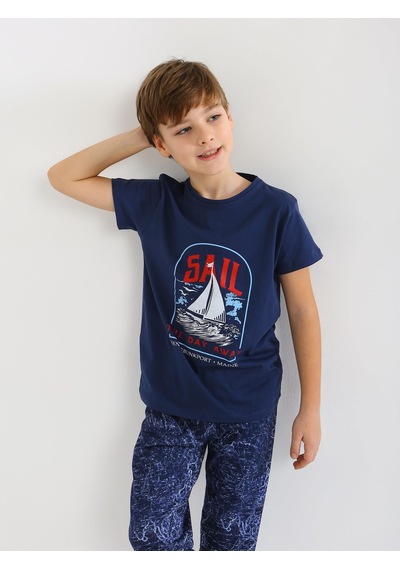 Vitmo Erkek Çocuk Kısa Kollu %100 Pamuklu Pijama Takımı Sail Lacivert