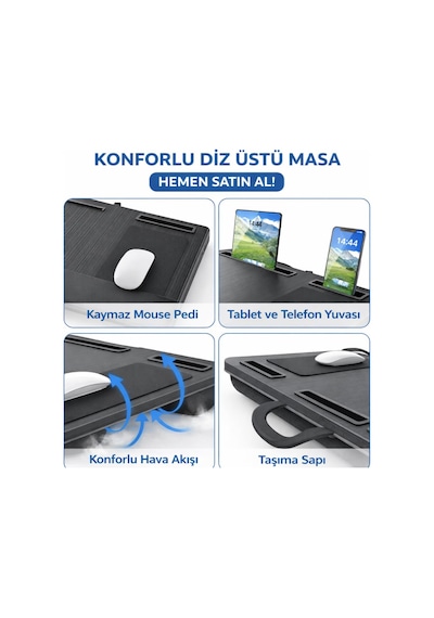 Coofbe Taşınabilir Telefon Ve Tablet Bölmeli Minderli Laptop Sehpası Notebook Bilgisayar Çalışma Masası