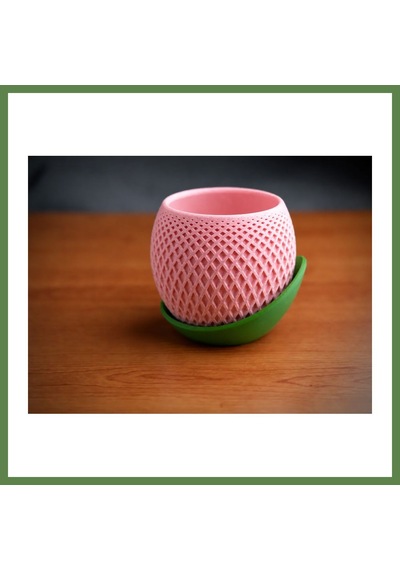Bezos 3d Baskı Küre Saksı - Kafes Dokulu İki Parçalı Dekoratif Saksı - Pembe-yeşil Hb006