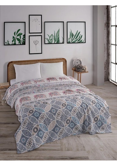 Tek Kişilik Baskılı Pike Koltuk Örtüsü Breeze 180x230 Cm Cappuccino