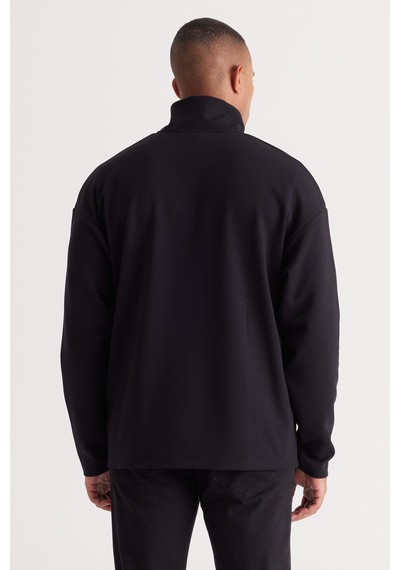 AC&Co / Altınyıldız Classics Erkek Sıyah Loose Fit Bato Yaka Baskılı Sweatshirt Siyah