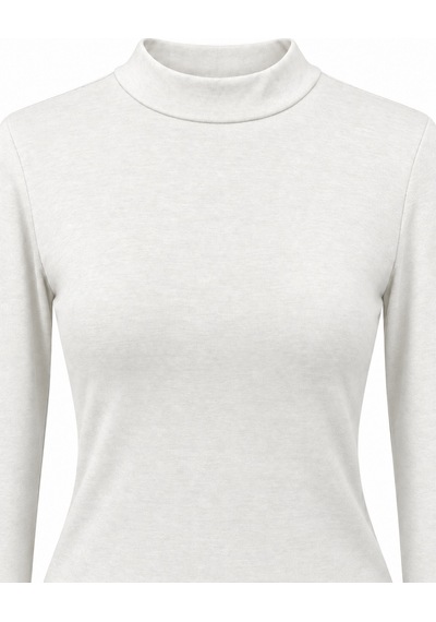 Mixray 2243 Kadın Yarım Balıkçı Yaka Uzun Kollu Slim Fit Bluz Beyaz