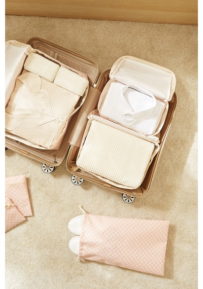 Ocean Home Textile 6'lı Pembe Dama Desen Pamuklu Bavul İçi Düzenleyici Set Pembe