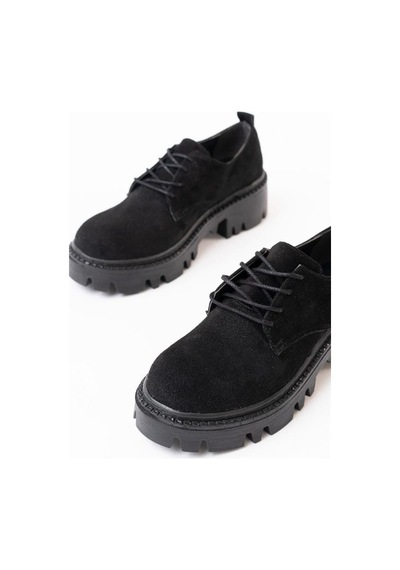 Alemdarshop 868-754 Siyah Süet Bağcıklı Günlük Yüksek Tabanlı Loafer Ayakkabı