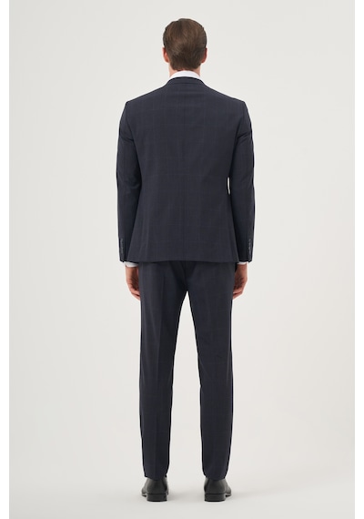Morven Erkek Lacivert Yünlü Trend Ekoseli Slim Fit Sivri Yaka Takım Elbise 26mc001013200 Lacivert