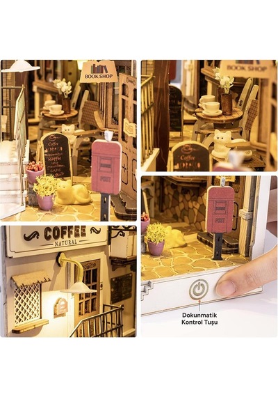 Rolife Tgb02 Sunshine Town Kasaba Kitap Köşesi Book Nook Dıy Minyatür Maket Model Seti Mini Dollhouse 3d Model Kit Detaylı Dekoratif Hobi Set 3d Puzzle Tiny House