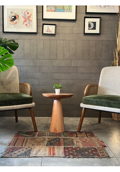 Tekli Zigon Mantar Sehpa Mushroom Masif Ahşap Modern Yan Sehpa Siyah