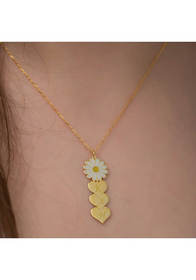 Stillove Gümüş Gold Kişiye Özel Kalpli Papatya Kolye