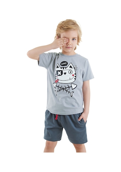 Denokids Ahoy Kedi Erkek Çocuk T-shirt Şort Takım Çok Renkli