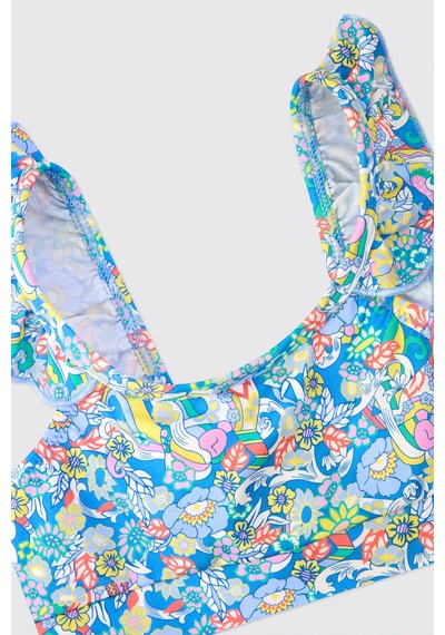 Panço Littemare Kız Çocuk Upf 40+ Uv Korumalı Fırfır Detaylı Saks Bikini Set 2612gb42015 Mavi