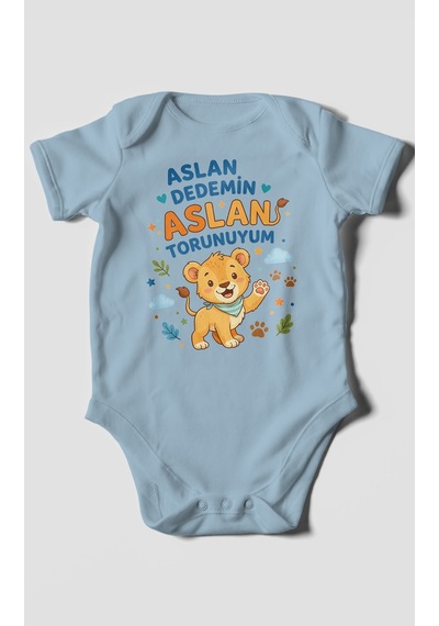 Morivokids Aslan Dedemin Aslan Torunuyum Kısa Kollu Bebek Body %100 Pamuk Bebe Mavisi