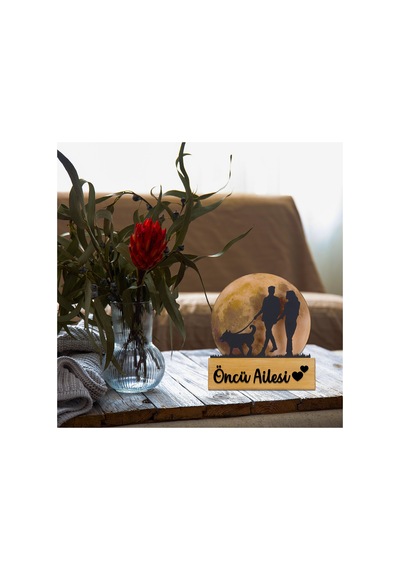 Led Işıklı Pleksi Dolunay Kişiselleştirilebilir Biblo Silvia Köpek Gezdiren Çift Anahtar Askılığı Sarı - 737336706