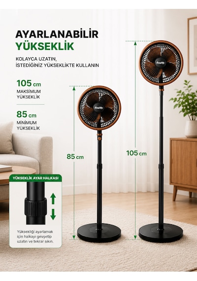 Breeze Mx-bs120 12 İnç Ayaklı Vantilatör 70w 3 Kademeli Sessiz Salınım Fonksiyonlu Vantilatör