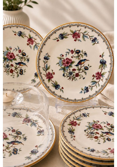 8 Parça Floral Kek Fanuslu Pasta Seti -5958 Bej