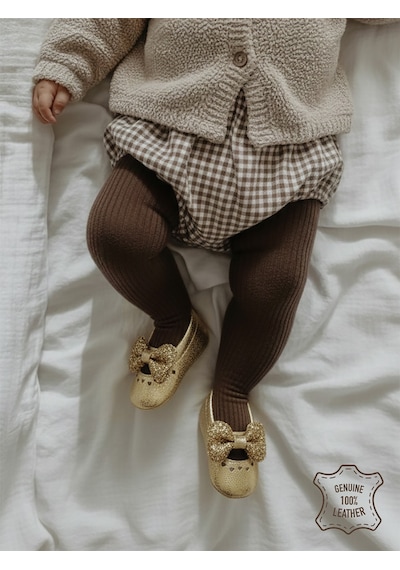 Denokids Kız Bebek Patik Hakiki Deri Gold Yumuşak Taban Ayakkabı 17-21 Numara Renkli