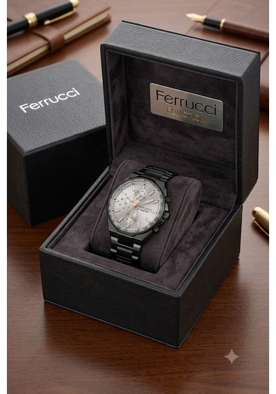 Ferrucci Fc60842 İnce Bilekli Erkeklere Özel Kasa Çap 43mm Fonksiyonlu Çelik Kordon&kasa Erkek Kol Saati Siyah