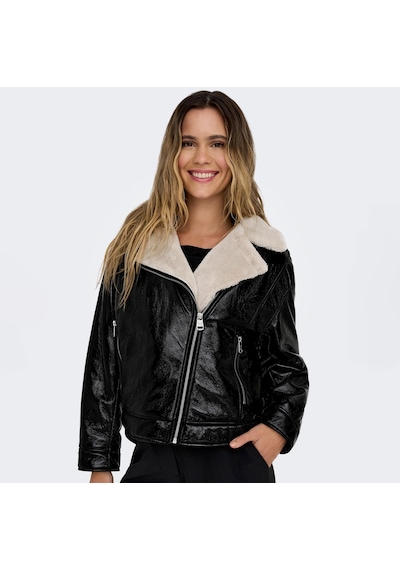 Only Bayan Deri Görünümlü Biker Ceket Mont 15298636 Siyah