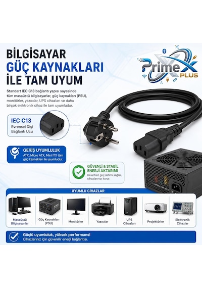 Lexroo Px-pwr15 1.5 Metre Pc Power Supply Güç Kablosu, 3x0.75mm Full Bakır Psu Power Kablo Standart
