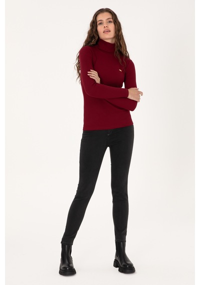U.S. Polo Assn. Kadın Bordo Balıkçı Yaka Sweatshırt 50313430-VR014