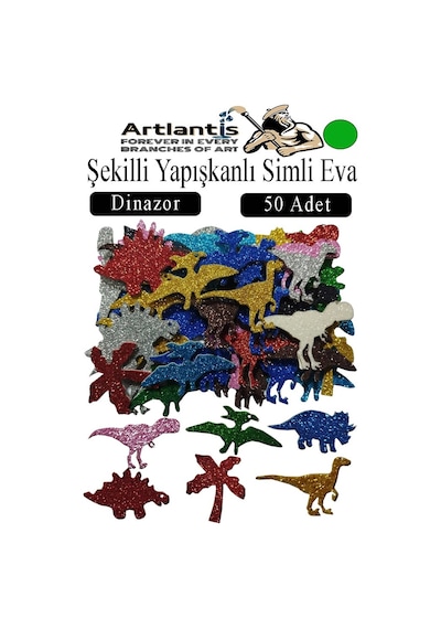 Şekilli Simli Eva Yapışkanlı 50 Li 1 Paket Kendinden Yapışkanlı Simli Eva Sticker Okul Öncesi Kreş Ana Sınıfı Yeşil