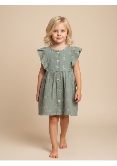 Zekids Kız Çocuk Müslin Kumaş Elbise-17232 Yeşil Zekids Kız Çocuk Müslin Kumaş Elbise-17232 Yeşil