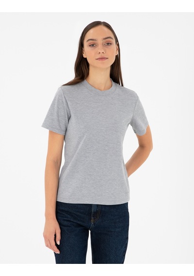 Pierre Cardin Kadın Gri Melanj Tişört 50288572-vr086 Gri Melanj