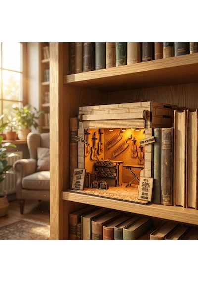 Guitar Garage Ahşap Maket Seti Dıy Miniatür Gitar Atölyesi Book Nook Dekoru