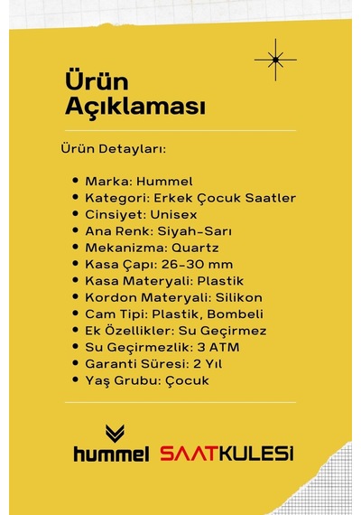 Hummel Erkek Kız Çocuk Kol Saati Siyah Sarı Hm-1007ka-10 Beyaz