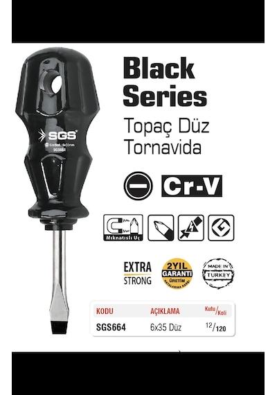 Sgs Topaç Tornavida 6 35 Düz Black Series Sgs664