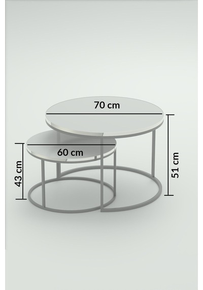 Gümüş Metal Orta Sehpa Ceviz 2'li Kahverengi