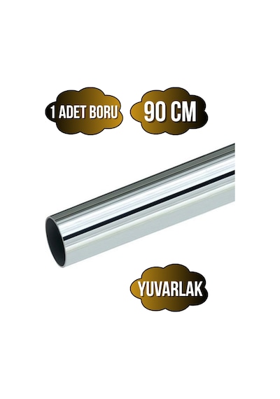 Yuvarlak Metal Askı Borusu Mobilya Askı Borusu Yuvarlak Krom 90cm 1 Adet Çap:25mm Gri