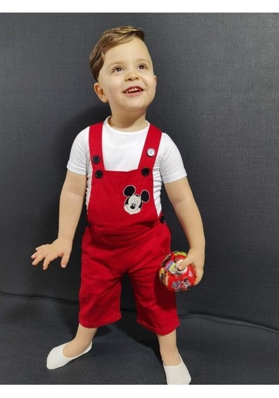 MODAVALS GABARDİN KARDEŞ KOMBİN MICKEY TULUM & TSHIRT KOMBİN  - KIRMIZI