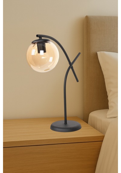 Glow Siyah Metal Tekli Bal Rengi Cam Küre Masa Lambası Modern Dekoratif Aydınlatma