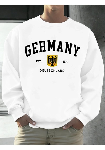 Startmore Tarzsokak Almanya Deutschland Ulusal Amblem Baskı Erkekler Kazak Moda Polar Kazak Retro Rahat Uzun Koll Beyaz