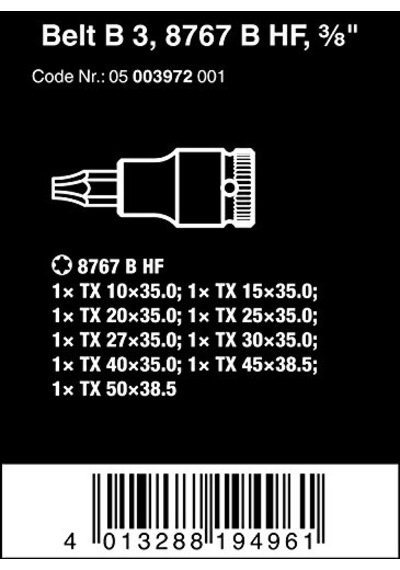 05003972001 Zyklop Torx Hf Uç Kemeri B 3 Tutma Fonksiyonlu, 3/8 İnç Tahrikli, 9 Parça
