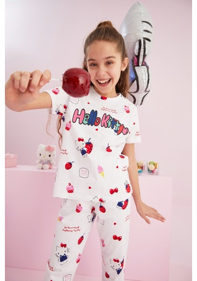 Siyah İnci Lisanslı %100 Pamuk Çok Renkli Bisklet Yaka Pijama Takım Hk009 Beyaz