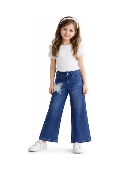 İrem Çocuk Giyim Kız Çocuk Dantel Kelebek Detaylı Geniş Paça Modelli Cepli Mavi Renk Kot Pantolon Mavi İrem Çocuk Giyim Kız Çocuk Dantel Kelebek Detaylı Geniş Paça Modelli Cepli Mavi Renk Kot Pantolon Mavi