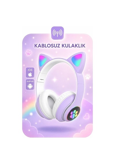 Özel Seri Dinleme Teknoloji Kedi Bluetooth Kulaklık Kulak Üstü Hd90 Mor