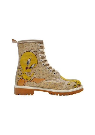 Kadın Vegan Deri Bej Uzun Bot - Warner Bros Tweety Moods Tasarım Multicolor