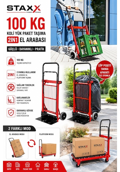 Staxx Ms410st 100kg Katlanır Koli Taşıma Arabası 2in1 Platform El Arabası Katlanabilir Yük Taşıma