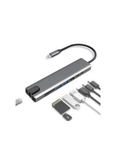 Apple Uyumlu MacBook Pro Air 8In1 Samsung Huawei Xiaomi Type-C Çoğaltıcı Hub