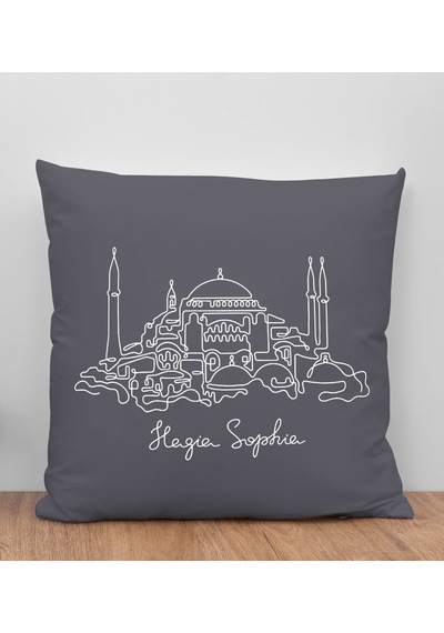 Bk Gift Ayasofya Camii Tasarımlı Antrasit Kırlent Yastık, Arkadaşa Hediye, Ev Dekorasyonu, Ev Hediyesi-1