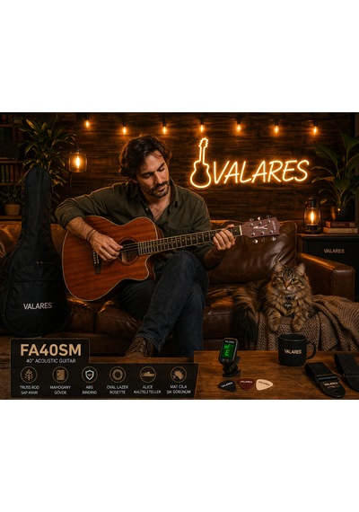 Valares Fa40mg / Fa40sm 40 Akustik Gitar Maun & Ladin Gövde Mat Yüzey Kaliteli Teller Orta Seviye Natural