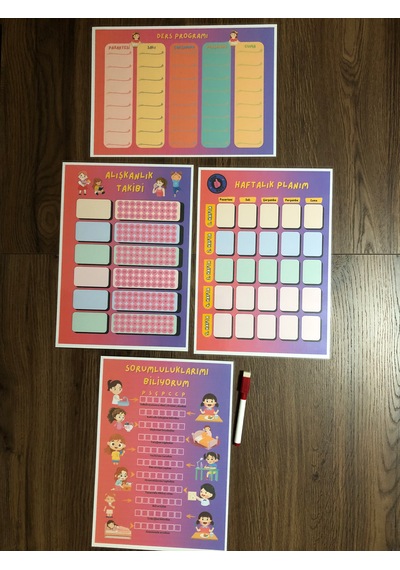 Çocuklar İçin Planlayıcı Set - Pembe Alışkanlık Takibi, Haftalık