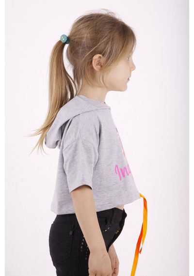Toontoy Kids Toontoy Kız Çocuk Instagram Baskılı Kapüşonlu Tişört Gri Melanj
