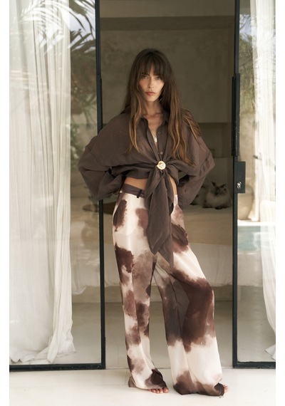 Mai Collection Mai Studios Co. Budiono Transparan Patlı Kahve Pantolon Kahve