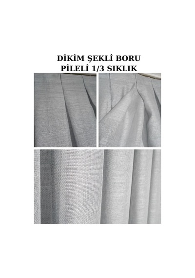 Keten Tül Çuval Desen Görünümlü 1/3 Sık Boru Pileli Krem