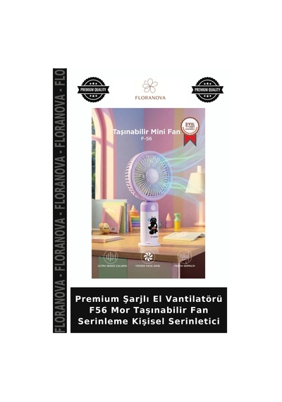 Premium Şarjlı El Vantilatörü F56 Mor Taşınabilir Fan Serinleme Kişisel Serinletici