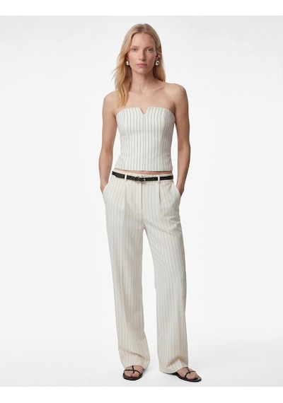 Koton Çizgili Kolsuz Fermuarlı Straplez Crop Bluz Beyaz Çizgili 6sak30039uw